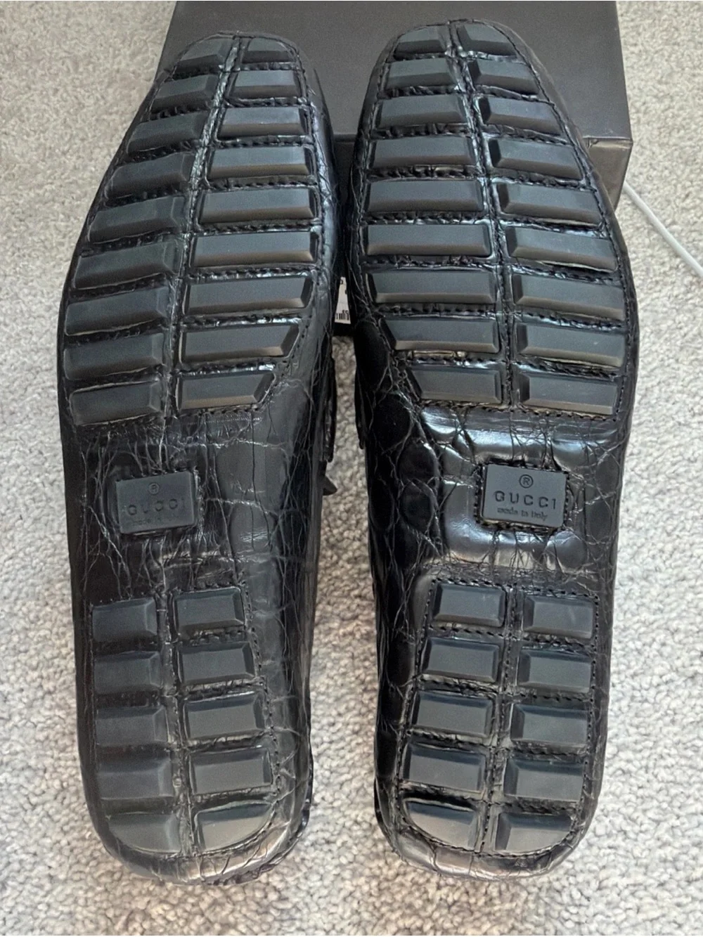 Mens Vintage New in Box Gucci Crocodile Alligator Horsebit Black Drivers SZ 10.5